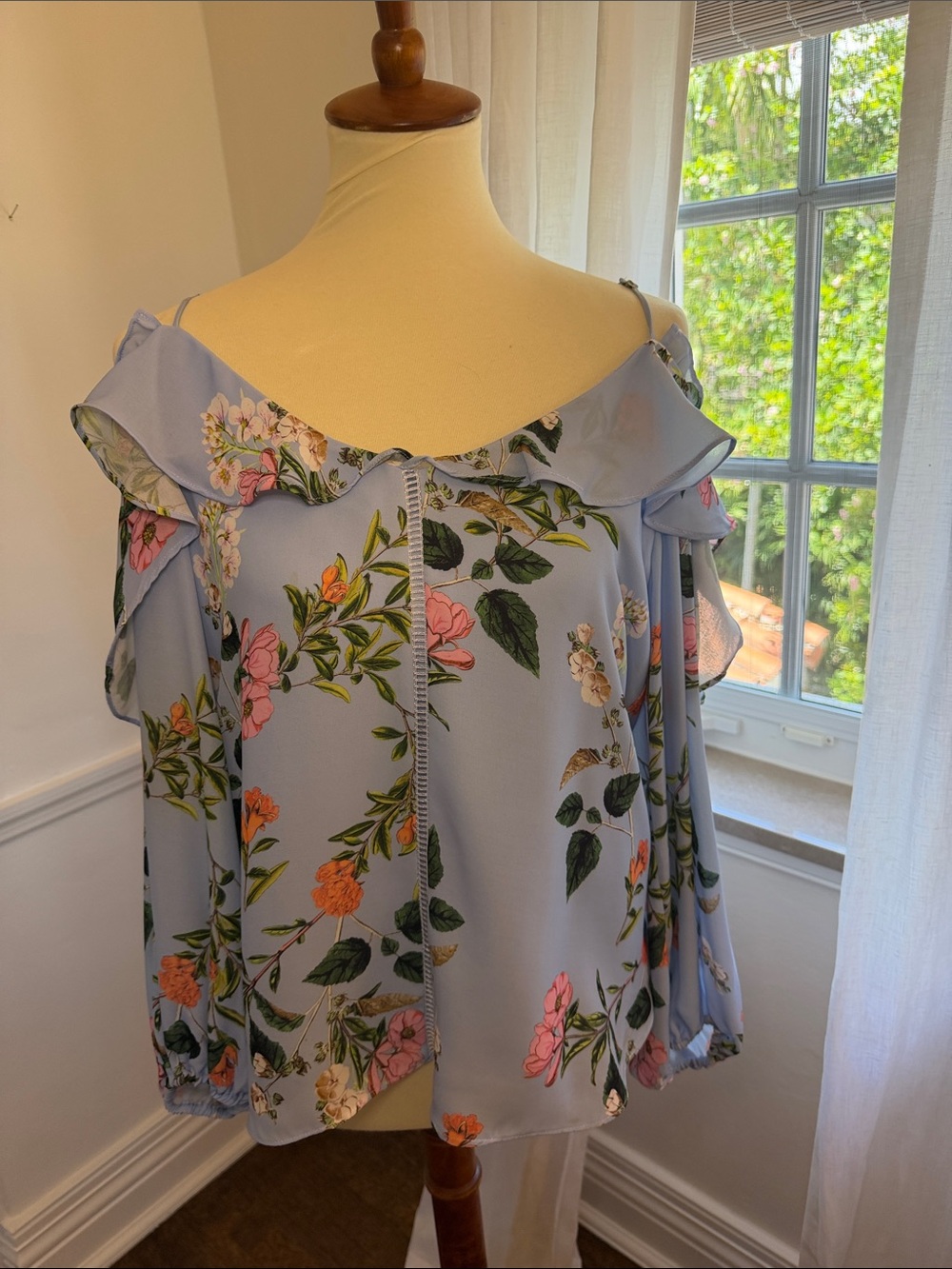 Parker Floral Off-Shoulder Ruffle Top - Light Blue